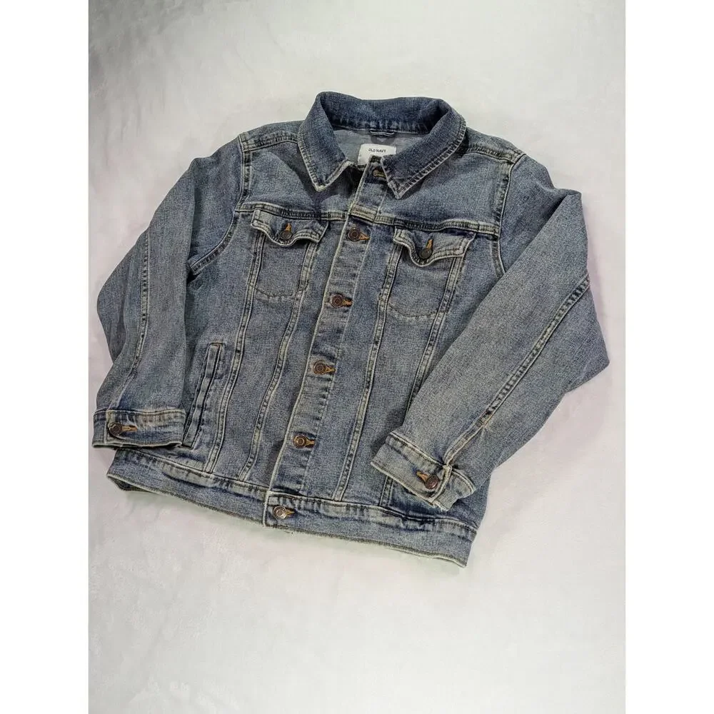 Old Navy Kids XL 14-16 Plus Denim Trucker Jacket Medium Wash Stretch EUC